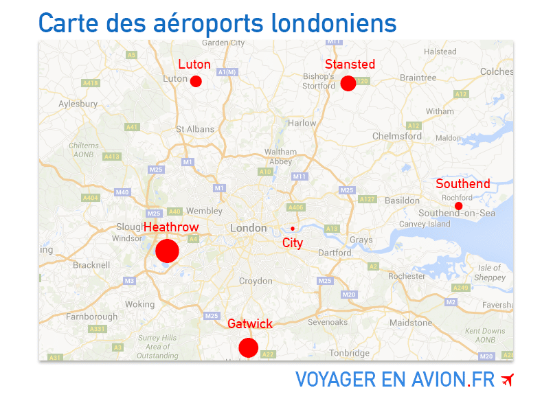 Carte des aéroports de Londres